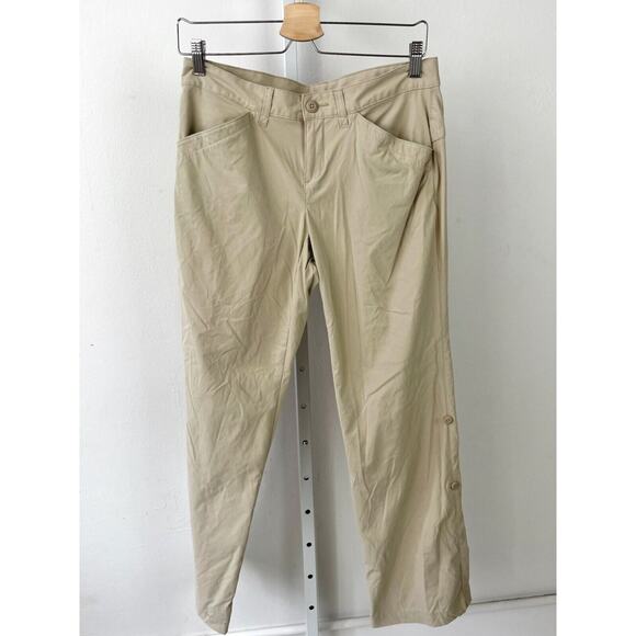 EDDIE BAUER Womens 4 Roll Up Pants Stretch Zipper Pockets Nylon Hike Camp Tan - Picture 1 of 10